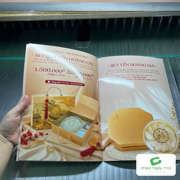 Cuốn catalogue phủ màng bóng sau khi cán màng, bề mặt mịn và đẹp