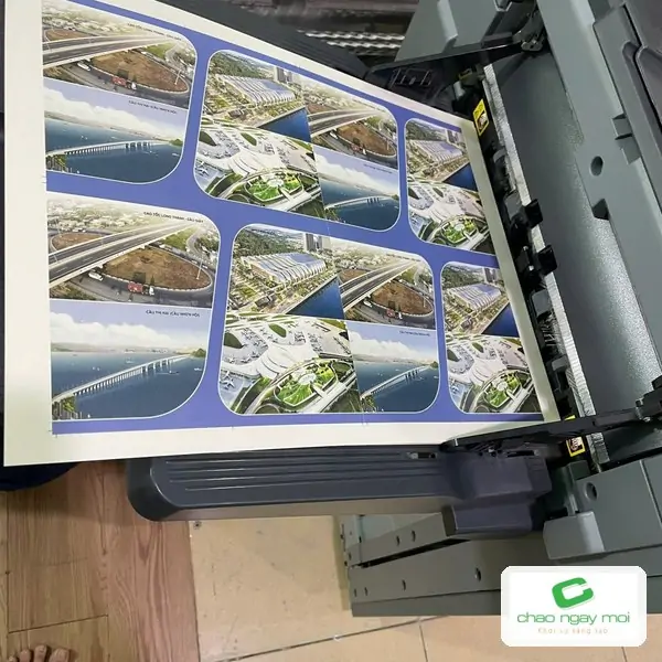 Tờ in nhiều h&igrave;nh ảnh đang được nạp v&agrave;o m&aacute;y gia c&ocirc;ng